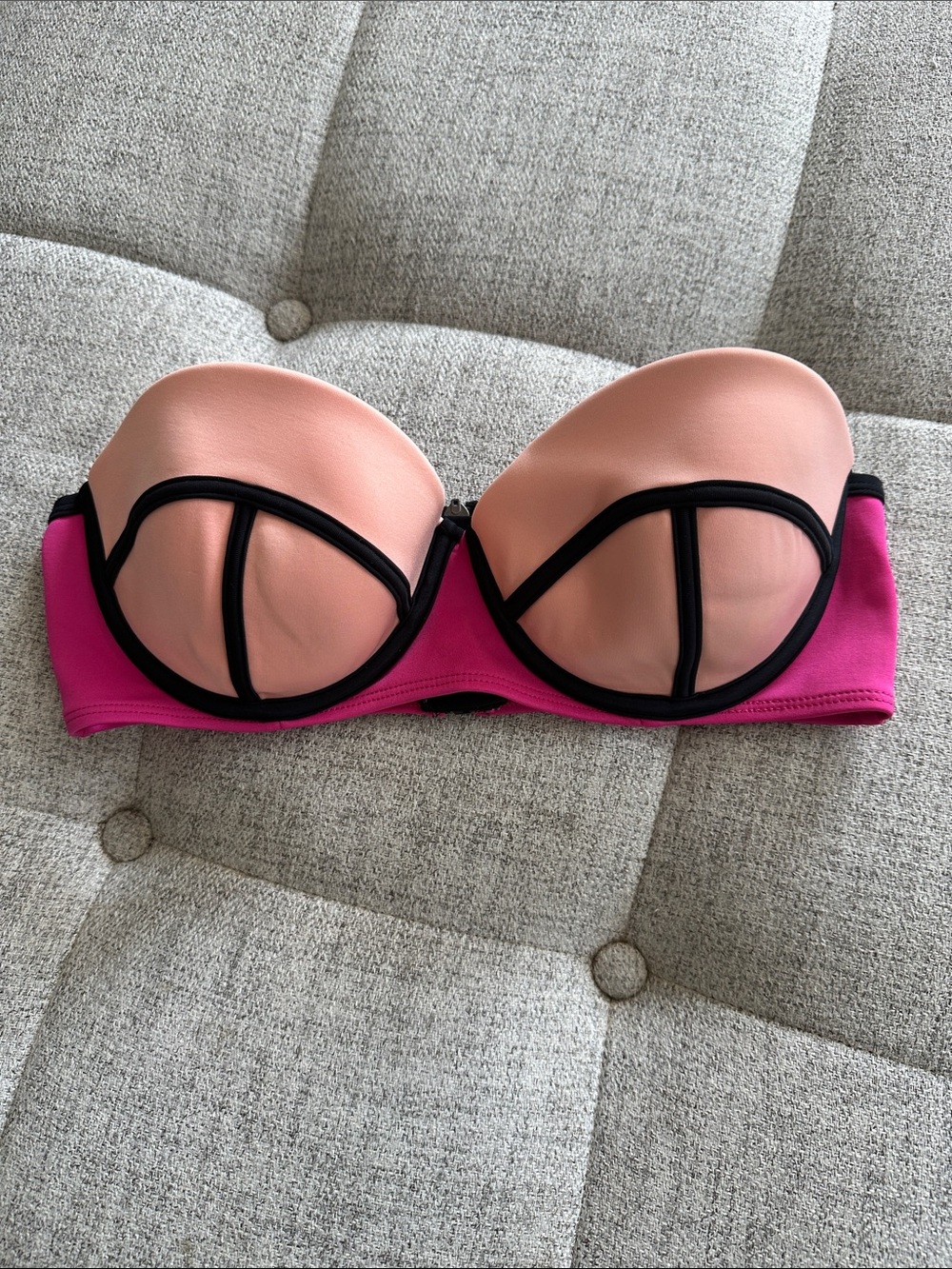 Missguided Pink and Peach Strapless Push-Up Bikini Top
